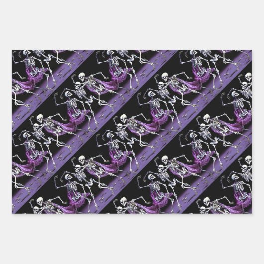 Paarse gotische skeletten & schedels inpakpapier vel (Voorkant)