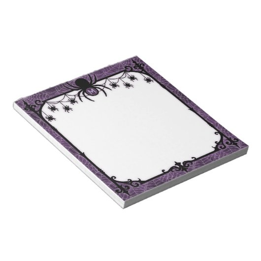 Paarse gotische spinnenweb met hangende spinnen notitieblok (Schuin)