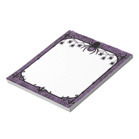 Paarse gotische spinnenweb met hangende spinnen notitieblok (Linkerzijde)