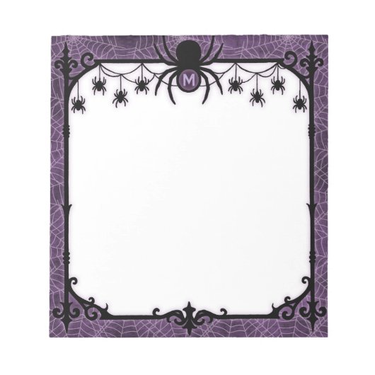 Paarse gotische spinnenweb met hangende spinnen notitieblok (Voorkant)