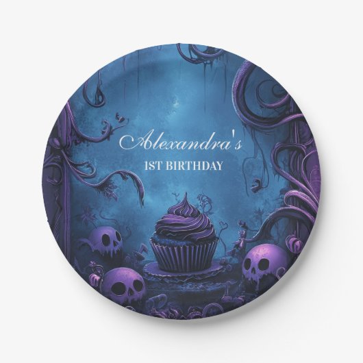 Paarse gotische spookachtige verjaardag papieren bordje (Voorkant)
