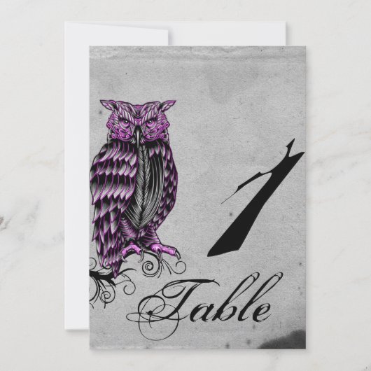 Paarse Gotische Uil Chique Tafelnummer Bruiloft (Voorkant)