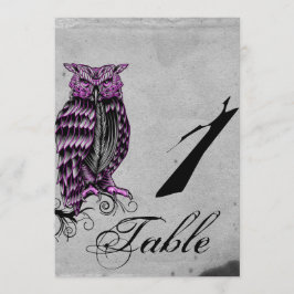 Paarse Gotische Uil Chique Tafelnummer Bruiloft
