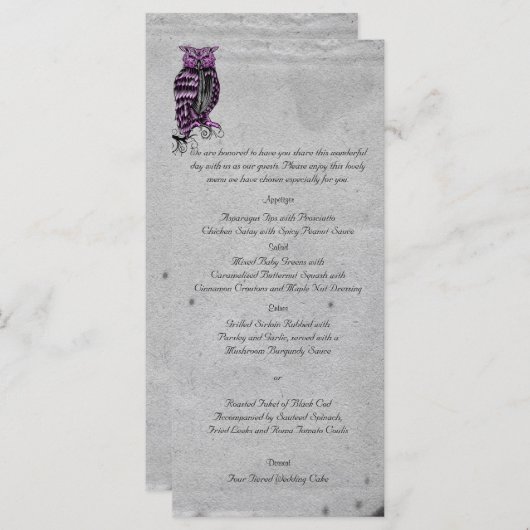 Paarse Gotische Uil Posh Bruiloft Menu (Voorkant / Achterkant)