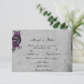 Paarse Gotische Uil Posh Bruiloft Reactie Kaart (Staand voorkant)