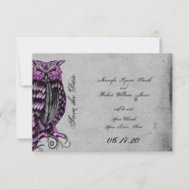 Paarse Gotische Uil Posh Bruiloft Save the Date