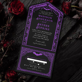 Paarse Gotische Vampier Kathedraal Bruiloft All In One Uitnodiging
