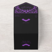 Paarse Gotische Vampier Kathedraal Bruiloft All In One Uitnodiging (Buitenkant)