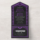 Paarse Gotische Vampier Kathedraal Bruiloft All In One Uitnodiging (Binnen)