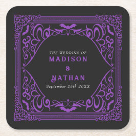 Paarse Gotische Vampier Kathedraal Bruiloft Kartonnen Onderzetters