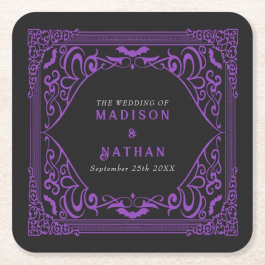 Paarse Gotische Vampier Kathedraal Bruiloft Kartonnen Onderzetters (Voorkant)