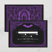Paarse Gotische Vampier Kathedraal bruiloft RSVP Informatiekaartje (Voorkant / Achterkant)