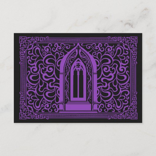 Paarse Gotische Vampier Kathedraal bruiloft RSVP Informatiekaartje (Achterkant)