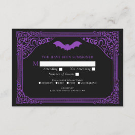 Paarse Gotische Vampier Kathedraal bruiloft RSVP Informatiekaartje