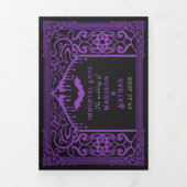 Paarse Gotische Vampier Kathedraal Wedding QR Code Drieluik Uitnodiging (Cover)