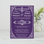 Paarse Gotische Victoriaans Damask Wedding Invites Kaart (Staand voorkant)