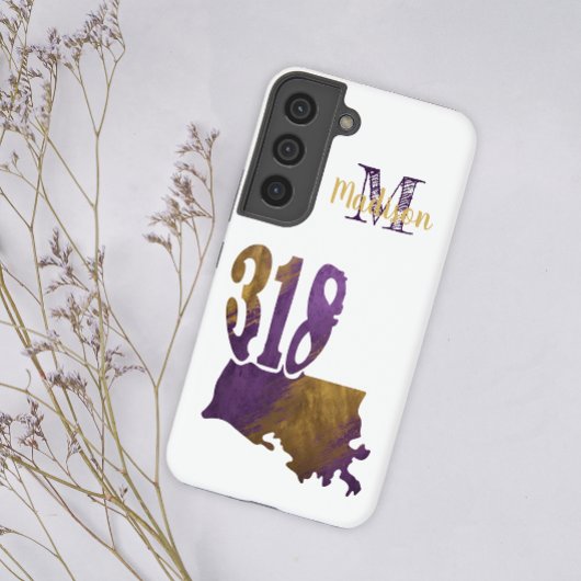 Paarse Goud 318 Gebied Code Louisiana Initiaal Naa Samsung Galaxy Hoesje