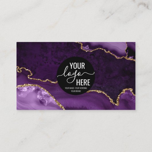 Paarse Goud Aangepaste Logo QR Code Agaat Monogram Visitekaartje (Achterkant)