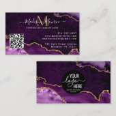 Paarse Goud Aangepaste Logo QR Code Agaat Monogram Visitekaartje (Voorkant / Achterkant)