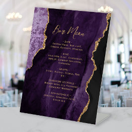 Paarse Goud Agaat Bruiloftsbarmenu Reclamebord Met Voetstuk