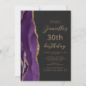 Paarse Goud Agaat Leisteen Script 30e Verjaardag Kaart (Voorkant)