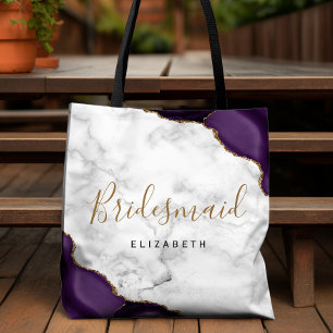 Paarse Goud Agaat Marmer Bruidsmeisje Tote Bag