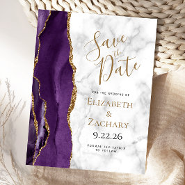 Paarse Goud Agaat Marmer Save the Date Aankondigingskaart