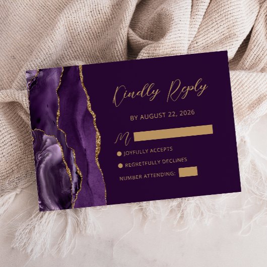 Paarse Goud Agaat Script Trouw RSVP Kaart