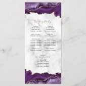 Paarse Goud Agate Whimsical Script Marmeren Bruilo Programmakaart (Achterkant)