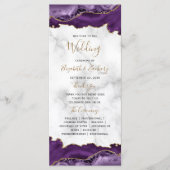 Paarse Goud Agate Whimsical Script Marmeren Bruilo Programmakaart (Voorkant)