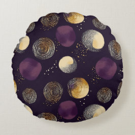 Paarse Goud Boho Abstracte Cirkels Patroon Rond Kussen