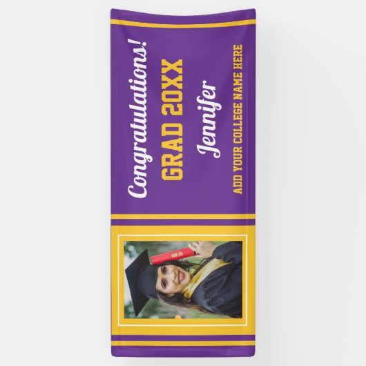 Paarse Goud Congrats Afstudeerder Custom Photo Afs Spandoek (Verticaal)