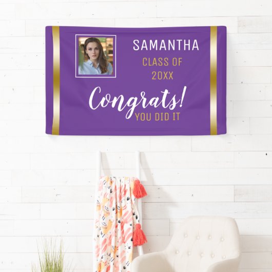 Paarse Goud Congrats Afstuderen Foto Afstuderen Spandoek (Insitu)