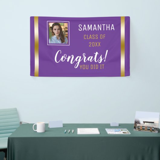 Paarse Goud Congrats Afstuderen Foto Afstuderen Spandoek (Beurs)