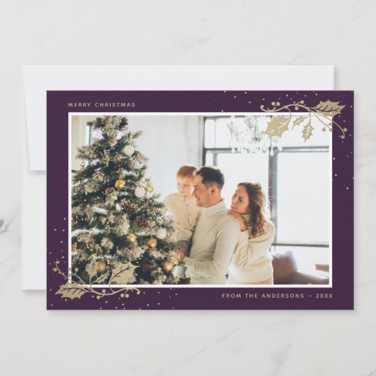 Paarse Goud Foto Kerstkaart (Voorkant)