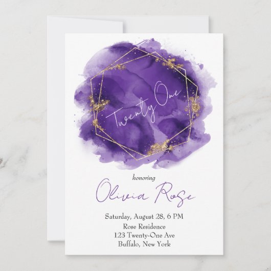 Paarse Goud Geometrische Chic 21e verjaardag Kaart (Voorkant)