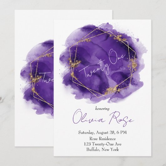 Paarse Goud Geometrische Chic 21e verjaardag Kaart (Voorkant / Achterkant)