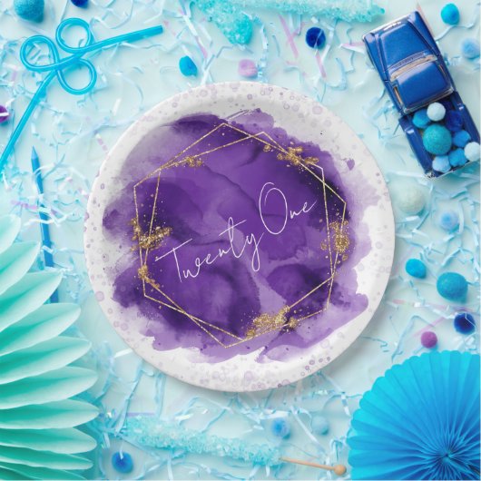 Paarse Goud Geometrische Chic 21e verjaardag Papieren Bordje (Feest)