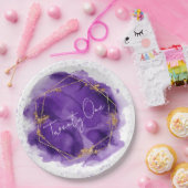 Paarse Goud Geometrische Chic 21e verjaardag Papieren Bordje (Feest)