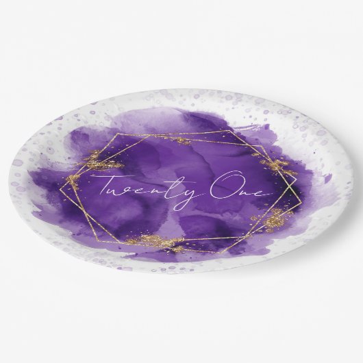Paarse Goud Geometrische Chic 21e verjaardag Papieren Bordje (Gekanteld)