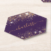 Paarse goud glitters naam script kartonnen onderzetters (Schuin)