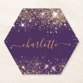 Paarse goud glitters naam script kartonnen onderzetters (Voorkant)