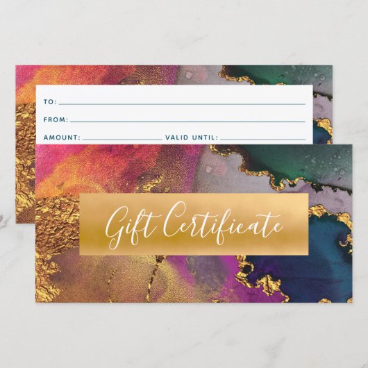 Paarse Goud Groen Blauw Waterverf Cadeaubon (Voorkant / Achterkant)