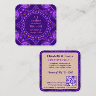 Paarse Goud Kunst Mandala Creatieve Coach met QR-c Vierkante Visitekaartje