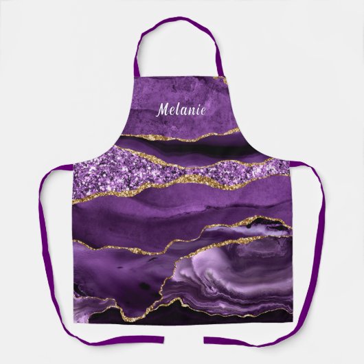 Paarse Goud Marmer Aangepaste Naam Schort Gift (Voorkant)
