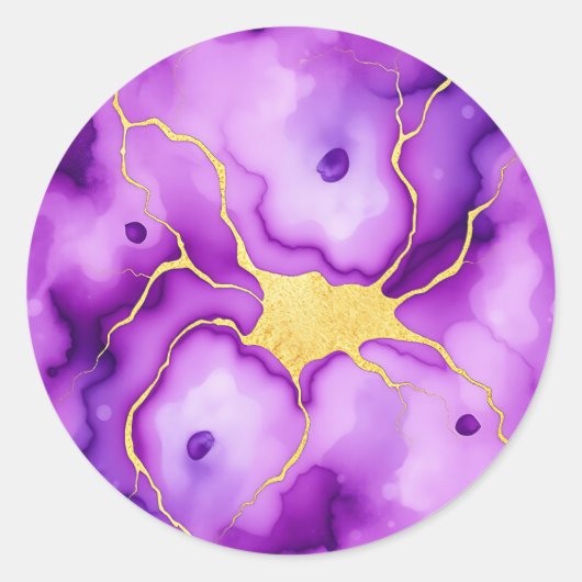 Paarse Goud Marmer Abstract Patroon Ronde Sticker (Voorkant)