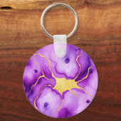 Paarse Goud Marmer Abstract Patroon Sleutelhanger (Achterkant)