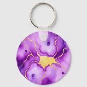 Paarse Goud Marmer Abstract Patroon Sleutelhanger (Achterkant)