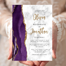 Paarse Goud Marmer Agaat Calligrafie Bruiloft
