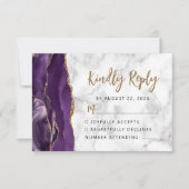 Paarse Goud Marmer Agaat Script RSVP Kaartje (Voorkant)
